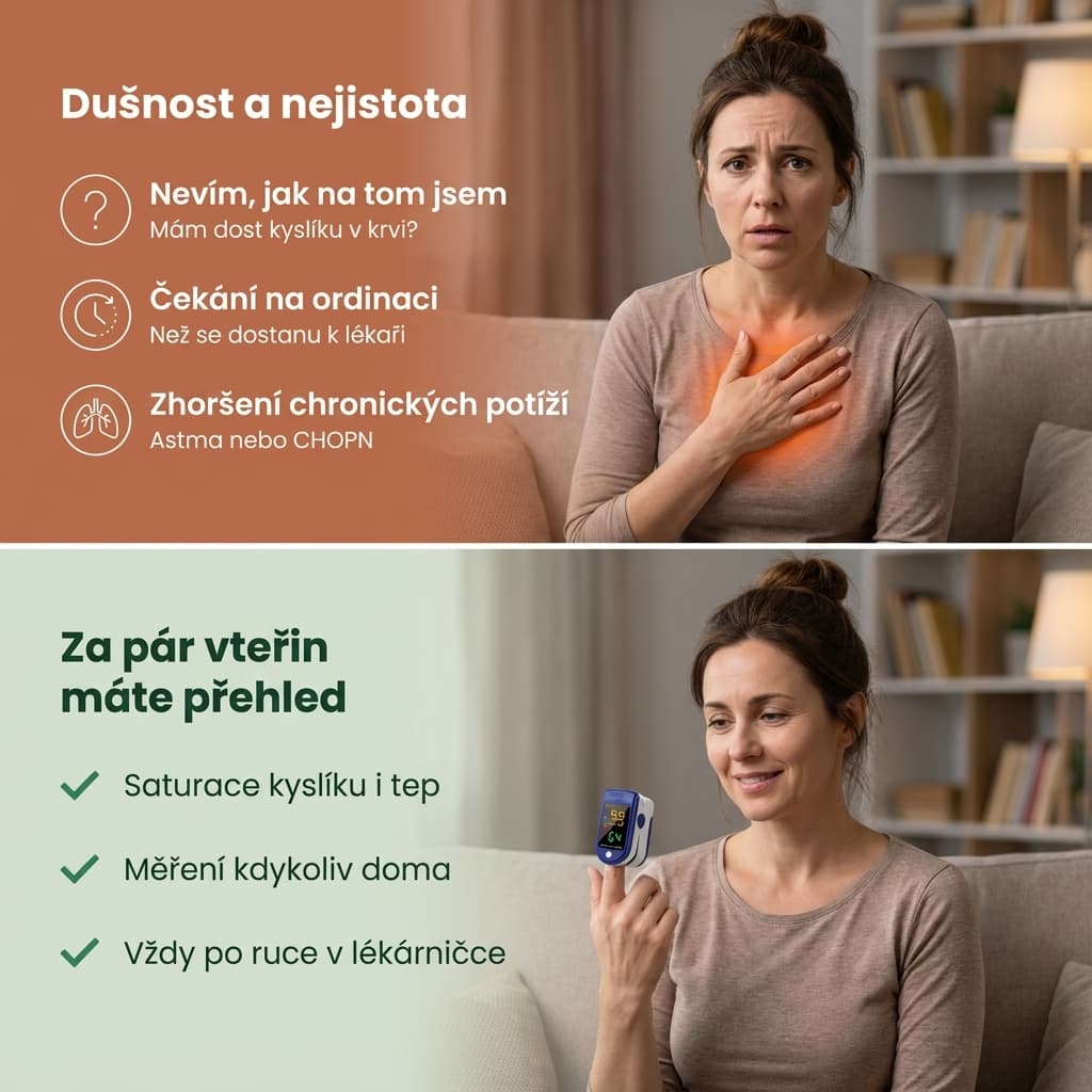 Pulzní oxymetr při dušnosti a nejistotě – přehled za pár vteřin